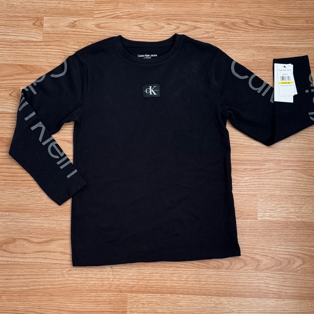 NWT Calvin Klein Kids' Black Logo Long Sleeve Tee